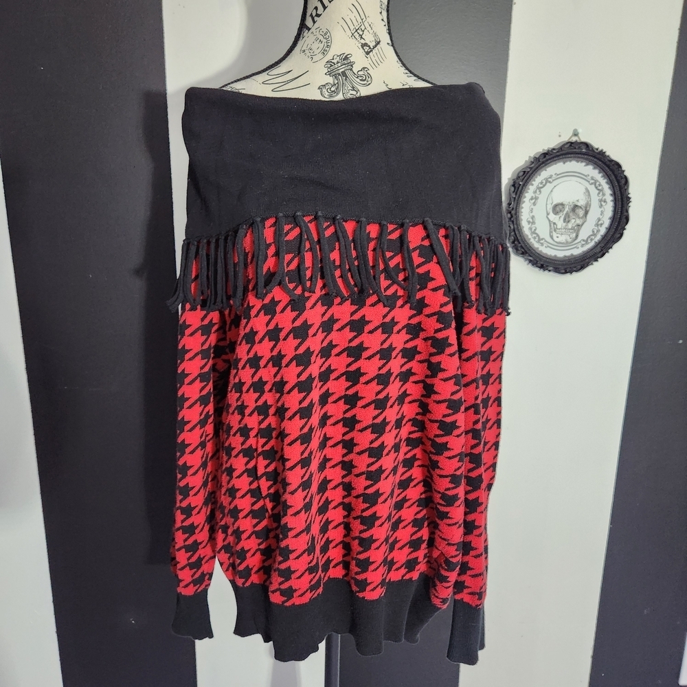 Vintage Red and Black Off-the-Shoulder Sweater